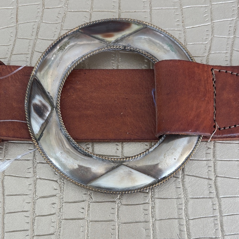 Chico's Brown Leather Belt with Gold Accent
